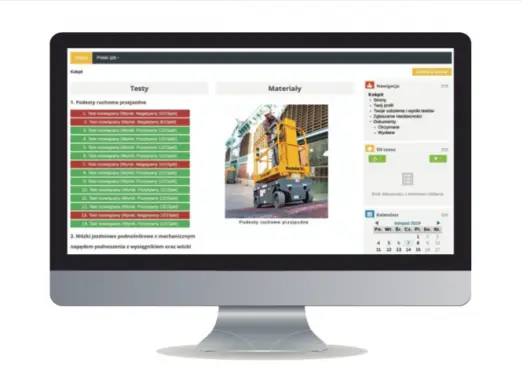 Zrzut ekranu e-kursu z obsługi podestów ruchomych na platformie szkoleniowej firmy ERGON