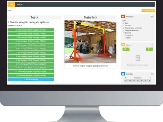 Zrzut ekranu e-kursu z obsługi suwnic na platformie szkoleniowej firmy ERGON